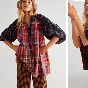 NWOT free people moon bay mixed plaid top small
